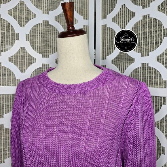 J. Crew NWT Purple Linen Ribbed Knit Short Puff Sleeve Sweater Size Large - Picture 3 of 11